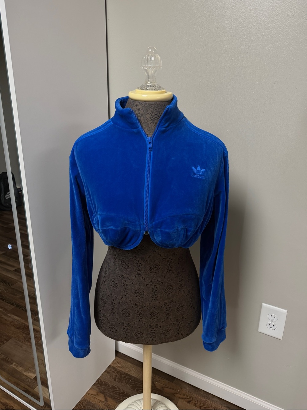 Adidas Jeremy Scott Women's Royal Blue Velour Cropped Track Jacket